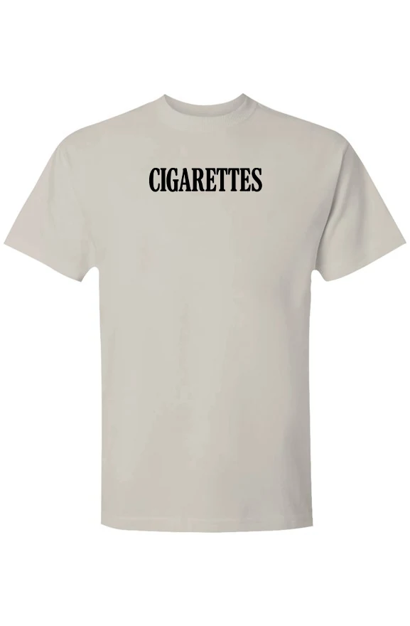 The Original Cigarettes T‑Shirt — a bone 6.1 oz cotton tee with the word CIGARETTES printed across the chest.